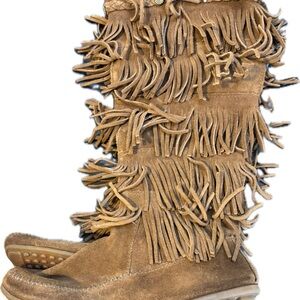 Minnetonka Brown Fringe Suede Boots
